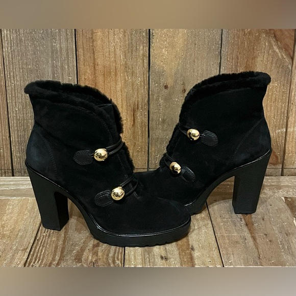 Coach Lenora Suede Boots with Shearling Lining & Logo Button Accents. - Picture 11 of 16